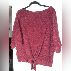 Maroon 3/4 Sleeve Faux Tie Sweater